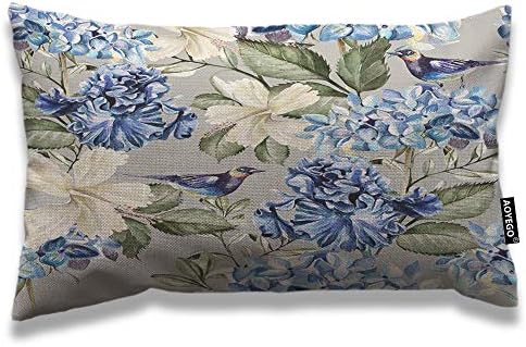 AOYEGO FLORAL PHOMOVE Tampa de travesseiro de 12x20 polegadas Flores de mola Flores Hydrangea Hibiscus