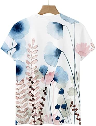 Camiseta adolescente meninas adolescentes de manga curta 2023 Crew Crew pescoço pintura de tinta floral blusa