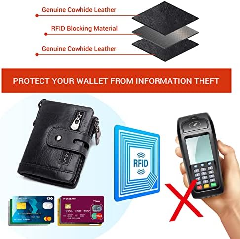 carteira de corrente GZCZ para homens, carteira de couro genuíno de bloqueio de RFID com carteira