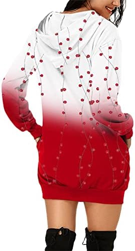 Vestidos de túnica feminina de Natal vestidos de capuz de colarinho de colarinho de colarinho fofo vestido de bolso de manga comprida Mini capuzes