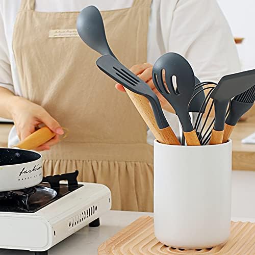Suporte de utensílio branco de latchhook para balcão de cozinha, utensílios de cozinha de cerâmica brilhantes