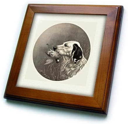 Imagem 3drose de foto sépia vintage de cão de pássaro closeup - ladrilhos emoldurados