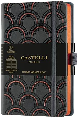 Castelli Milano Copper & Gold Art Deco Coberbook 9x14 cm Tampa dura listrada cinza escuro 192 Pag