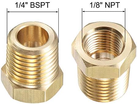 Adaptador Redutores de Tubos de Brass Uxcell 1/4 BSPT masculino x 1/8 NPT fêmea para o óleo de pressão do petróleo de água Sensor de temperatura do motor, pacote de 1