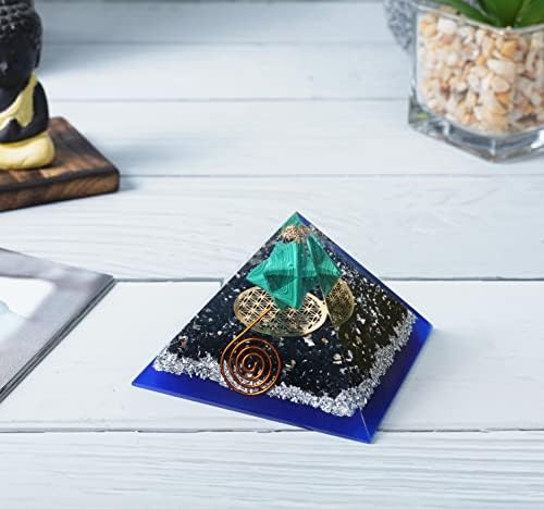 Turmalina negra, 7 cores pirâmide orgona de pedra de onyx com símbolo Flower of Life para Chakra de Cristal Reiki Balanceamento de Decoração Metafísica Espiritual