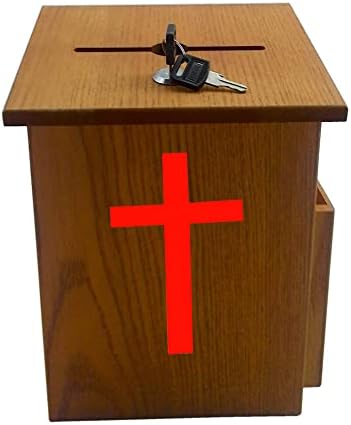 Caixa de arrecadação de fundos de coleta de igrejas de madeira caixa de caridade com adesivo vermelho