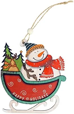 Craft Pearls String Decoração de Natal Slenigh Sleigh Santa Wooden Decoração pendurada Tag Vintage