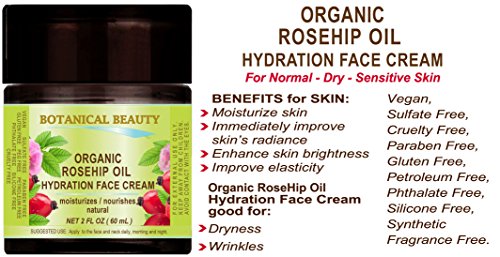 Creme de face orgânico de óleo de rosahihip. Para pele normal - seca - sensível. Hidratado e nutrido 2 fl. Oz. - 60 ml.