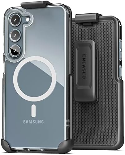 Caixa de correia encerrada projetada para Samsung Galaxy S23 - Caso claro magnético com clipe de coldre de telefone - Compatível com acessórios MagSafe