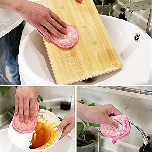 Esponjas de esfoliação da cozinha, esponja de lavar louça sem arranhão, panos de pratos duráveis ​​de fibra de bambu multifuncionais para limpeza de pratos, panelas e panelas, utensílios 5pack