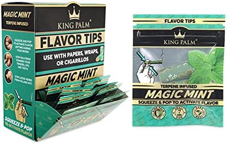 Dicas de filtro de sabores de palmeira king - Magic Mint 50ct Display - Dicas pré -enroladas com sabor - Dicas de filtro de papel pré -rolo de husk de milho - Dicas de filtro de papel de rolagem orgânica - dicas de rolamento com infusão de terpeno…