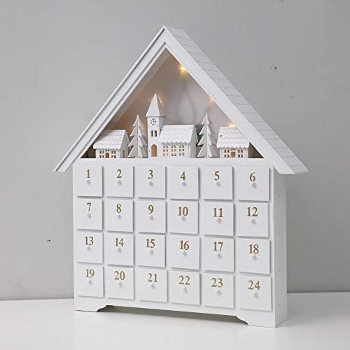 Casa do calendário do advento de madeira branca de Natal com grandes gavetas LED iluminação para adultos