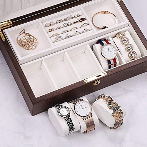 Jóias caixas de tórax caixas jóias caixas de jóias de madeira com trava de bloqueio de grande camada de grande capacidade de pulseira de colar de jóias caixas de jóias de jóias para meninas