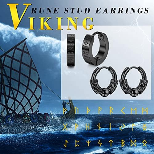 Sailimue 8Pairs Viking Brincos para homens Nórdicos de aço inoxidável Viking Brincos de garanhão Fake Pluges