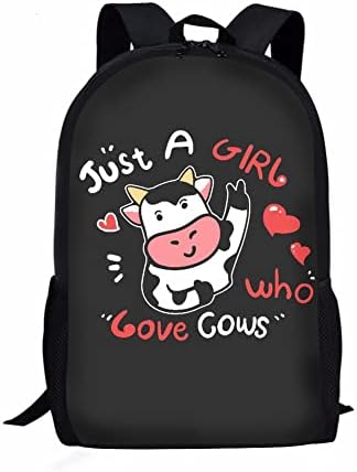 UNICEU Personalize o livro da escola infantil, uma mochila de viagem casual de 17 polegadas de 17 polegadas para adolescentes, apenas uma garota que adora impressão de vacas