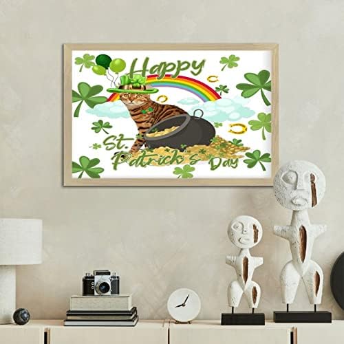 Cat de aquarela de St. Patrick com chapéu de arte de parede de parede decoração de mesa de tabela de tabela personalizada trevo shamrock sinais de primavera de páscoa sinais de madeira motivacional para berçário de sala de estar ao ar livre