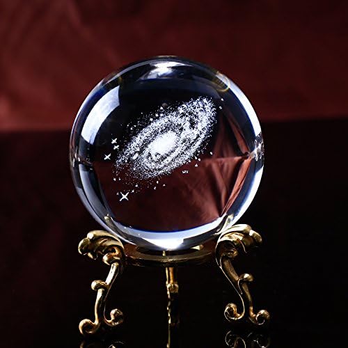 Xiaojia 6/8cm diâmetro globo galáxia miniaturas bola de cristal bola de cristal 3d a laser gravado em quartzo bola de vidro esfera de decoração de decoração de decoração de presentes-6 cm, com LED preto