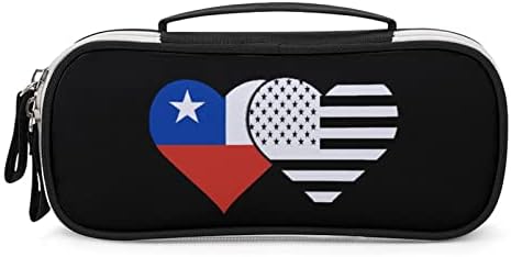 Chile e Black American Flag Lápis Pen Case Bag portátil com Zip Travel Makeup Bag Organizadores de