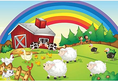 Dorcev 20x10ft fazenda Barnyard cenário Rainbow Red Barn Photography Backgrony Cartoon Farm Animais Birthday