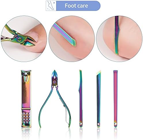 Teysha 7-15 Peças Manicure Conjunto de unhas Clippers Pedicure Aço inoxidável Rainbow Unhed Cutter Scissor