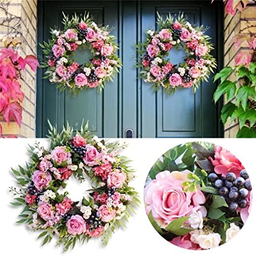 Ganfanren 50cm Porta da frente coroa rosa Flores artificiais Garland pendurando folha de vegetação do