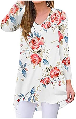 Túnica floral de manga longa de outono feminino Túdos de canela de camiseta solta de camiseta solta de