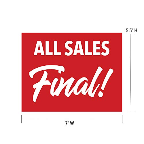 NAHAN CD57ASF1-5 Cartão de sinal de varejo para exibições, “All Sales Final”, 5 ½ ”H x 7” W, vermelho com impressão