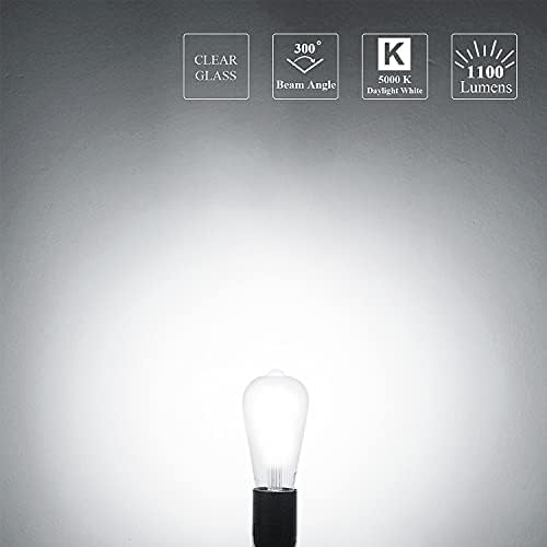 Lâmpada LED de LED de LED de LED de Led Mety Mart, LED, 5000k Luz de diurço Branco 9W, Vidro ST21 Antique Edison Style, 1100lm, lâmpada de filamento decorativo, UL listado e Energy Star, 10 pacote