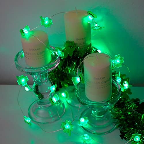 Luzes de decorações do dia de St Patricks, 13 pés 40 LED Lucky Clover Shamrocks Luzes de cordas feitas