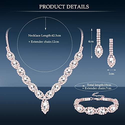 Jóias de jóias de jóias de cristal thunaraz colar de cristal e brincos com pulseira de cristal para mulheres