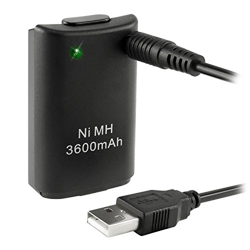 EveryDaysource Compatível com Microsoft Xbox 360 Bateria de substituição com cabo USB, preto