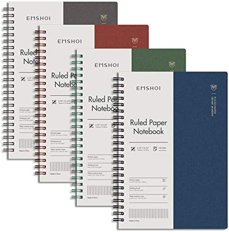 Emshoi Lined Journal Spiral Notebook 5.7 x 8,22 - 4 pacote 640 páginas de 100gsm de papel de espessura, notebooks small notebooks governados, periódicos de capa dura de plástico para escrever homens que trabalham em material escolar de material escolar de material escolar