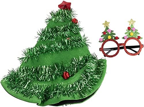 Acessórios para fantasias de festa de Natal de Juvale - Hat de árvore de Natal de 2 peças e óculos festivos,