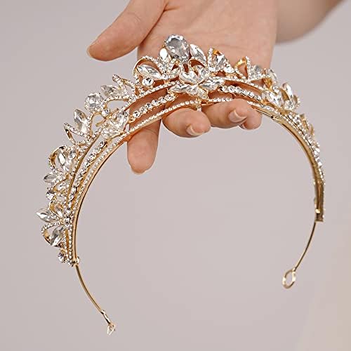Wekicici Gold Crystal Wedding Tiara Royal Rainha Coroa Capfeta de cabeça Rhinestone Princess Hair