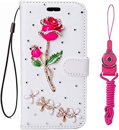 Hficy Sparkly Phone Case Compatível para Kyocera Durasport 5g /UW com protetor de tela de vidro e cordão, bling de couro feminino caça a caça à carteira para mulheres