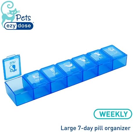 Ezy Dose Pets Organizador de comprimidos semanal, vitamina e medicina para gatos, compartimentos X-Large, tampas azuis