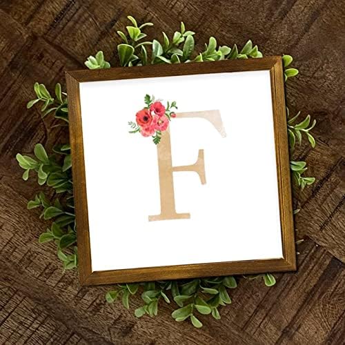 Silyheart Monogram Letter F Wood emoldurado sinal de aquarela letra dourada letra de flor de flor de floresta