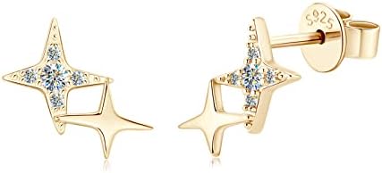 Brincos North Star Moissanite Certified, 925 Sterling Silver Lab criou Diamond Stud, hipoalergênico para orelhas sensíveis, presentes de jóias