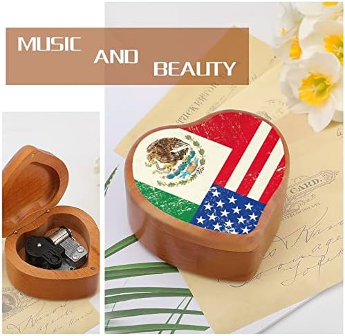 EUA e bandeira mexicana Caixas de música arborizadas Presente de caixa musical de coração gravado vintage
