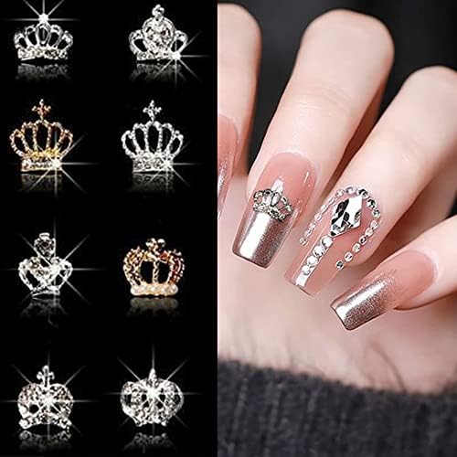 10pcs Gold & Silver Crown Alloy Acieds pregos Charms 3D Metal Uil Art Decoração Shine Crystal Rhinestones Manicure Jewelry Acessórios ML -)
