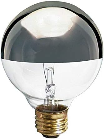 Lâmpada incandescente do G25, coroa de meia cromo prateada com espelho reflete o acabamento sem brilho, globo decorativo de 120 volts, forma da lâmpada, base média, base E26, diminuído.