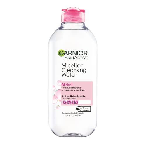 Garnier SkinActive Micellar Water para todos os tipos de pele, limpador facial e removedor de maquiagem, 13,5 fl oz, 1 contagem