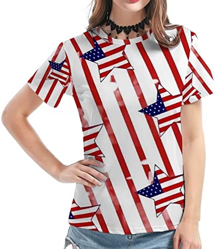 Camisa de bandeira americana para mulheres, feminino 4 de julho T camisetas patrióticas patrióticas de manga curta EUA Túnica de verão estrelas listras blush tops