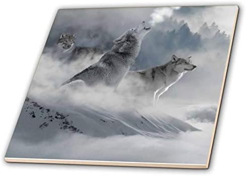 Lobos de lobos de fantasia 3drose com nuvens - azulejo de cerâmica, 4 polegadas