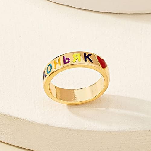 Anéis simples para mulheres letra colorida de óleo ring ring ring feminino retro liso anel presente para