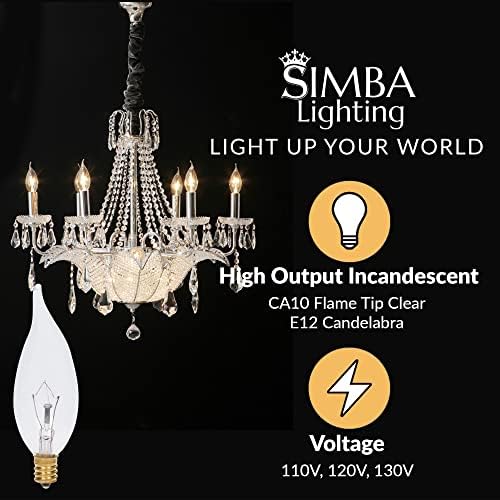Simba Candelabra Flame Dict CLEAR CA10 25W E12 Base Lâmpadas incandescentes decorativas 120V para lustres, luzes