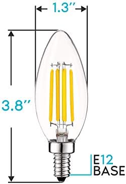 Luxrite Vintage Candelabra LED Bulbo 60W equivalente, 550 lúmens, lâmpadas brancas frias de 4000k, lâmpadas lustres de LED 5W, diminuição, vidro transparente, lâmpadas de vela lideradas por filamento, UL listadas, base E12