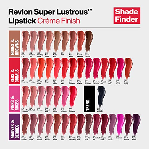 Revlon Lipstick Super Lustrous, Lipcolor de alto impacto com fórmula cremosa hidratante, infundida com vitamina E e óleo de abacate em ameixa / baga, noite maluca