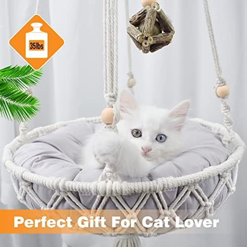 Vaescol Macrame Gato Rede, cama de gato pendurada à mão, Boho Cat Swing com kit suspenso para decoração de casa