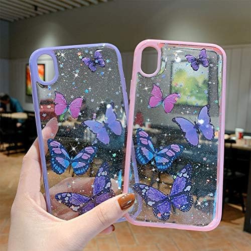Wzjgzdly Butterfly Bling Clear Case Compatível com iPhone XR, capa de glitter para mulheres fofas capa de telefone de proteção resistente à liquidação suave para iPhone XR 6,1 polegadas - roxo